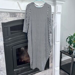 Black and White Vertical Stripe Maxi Dress - Women's